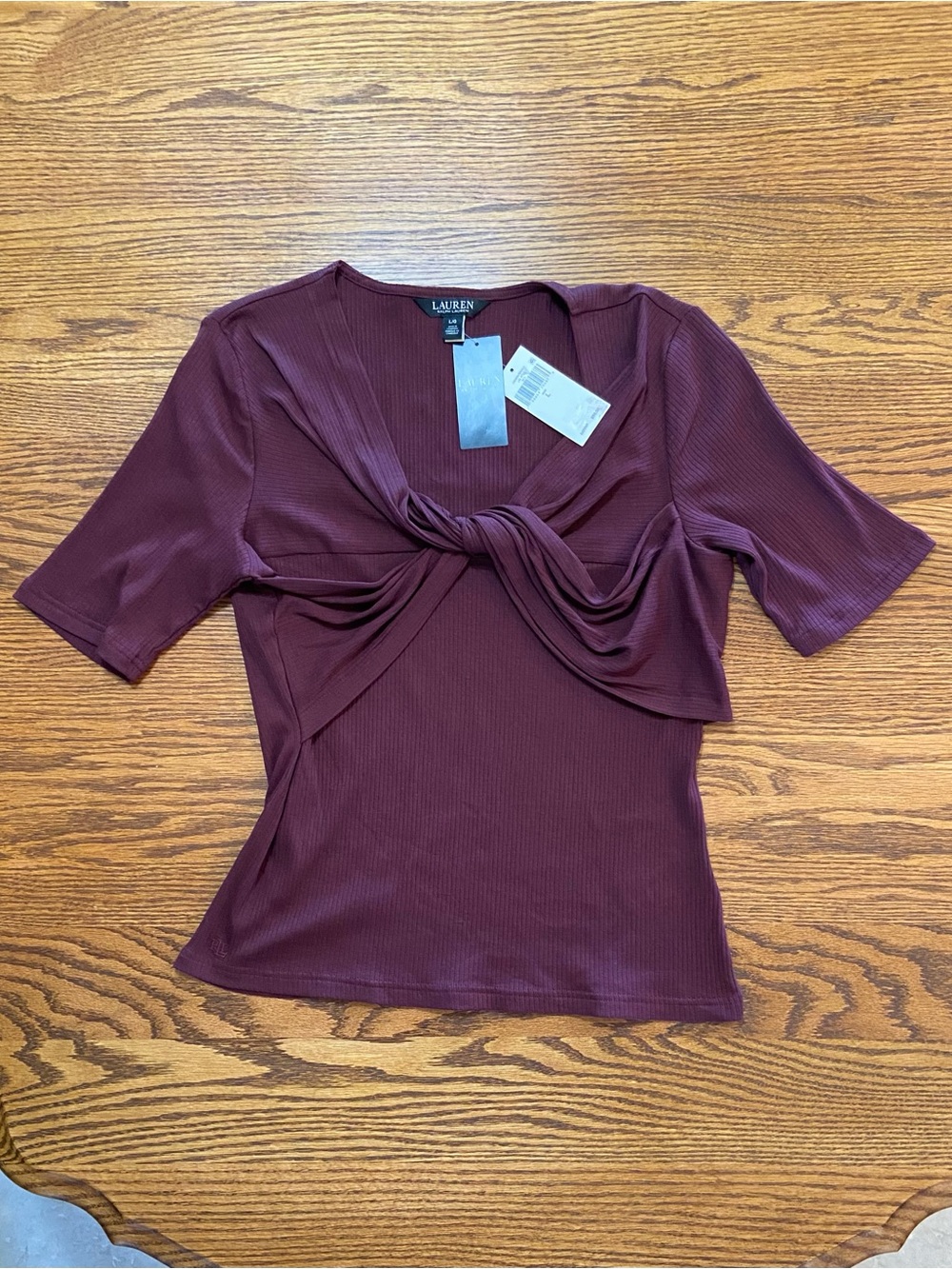 NWT Lauren Lauren Ralph Lauren Women’s Purple Front Twist Knot Top Size L Or S